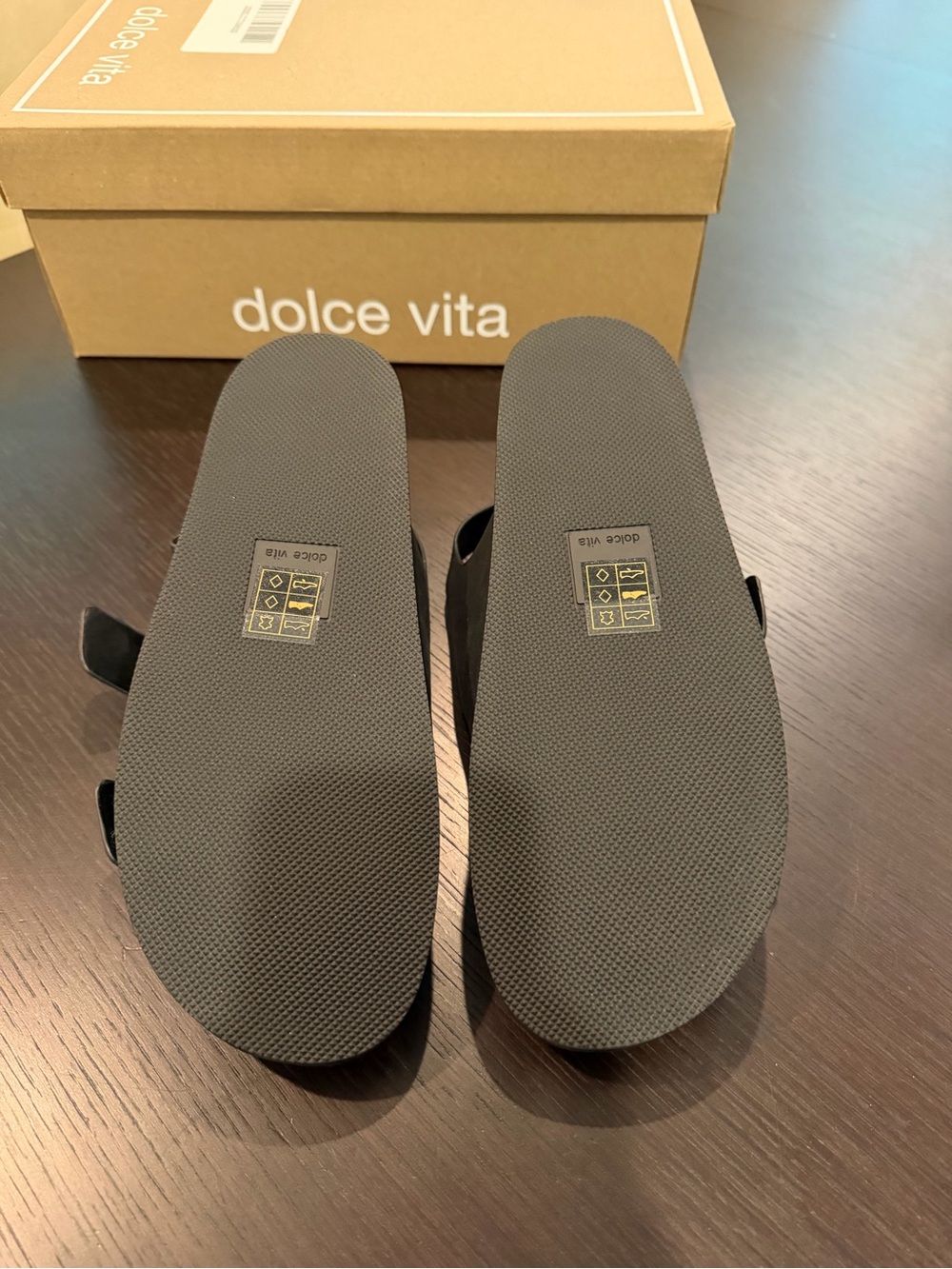 BRAND NEW Dolce Vita Starla Black Leather Sandals with Gold Buckles - Picture 7 of 9